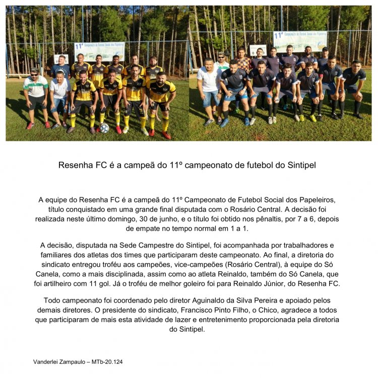 Resenha FC é a campeã do 11º campeonato de futebol do