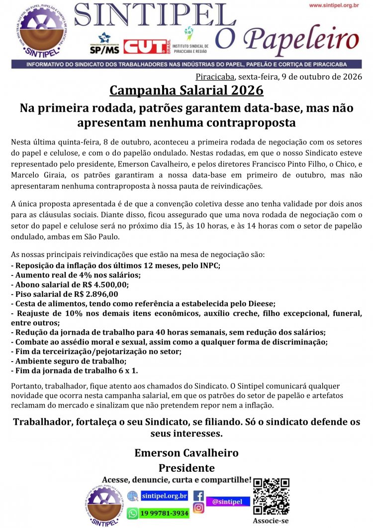 Campanha Salarial 2026 Na primeira rodada, patrões garantem data-base, mas não