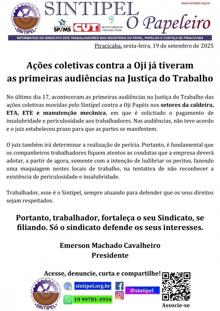 Ações coletivas contra a Oji já tiveram as primeiras audiências na Justiça do Trabalho