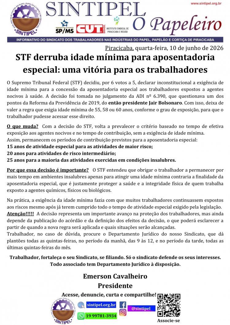 STF derruba idade mínima para aposentadoria especial: uma vitória para os trabalhadores