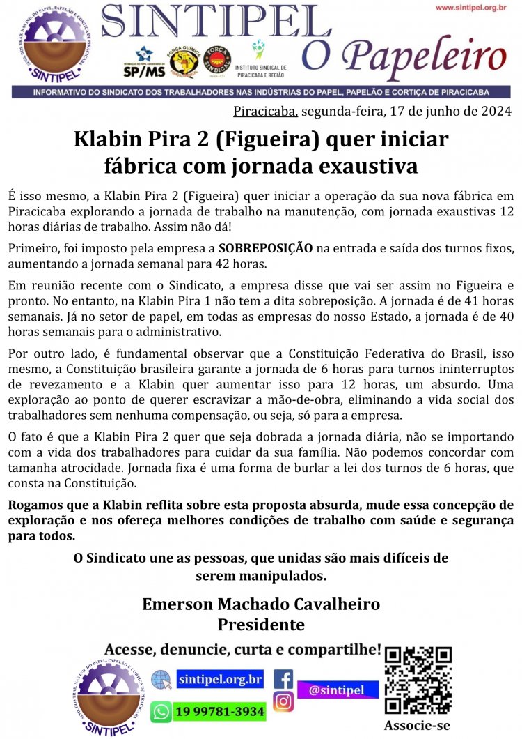 Klabin Pira 2 (Figueira) quer iniciar fábrica com jornada