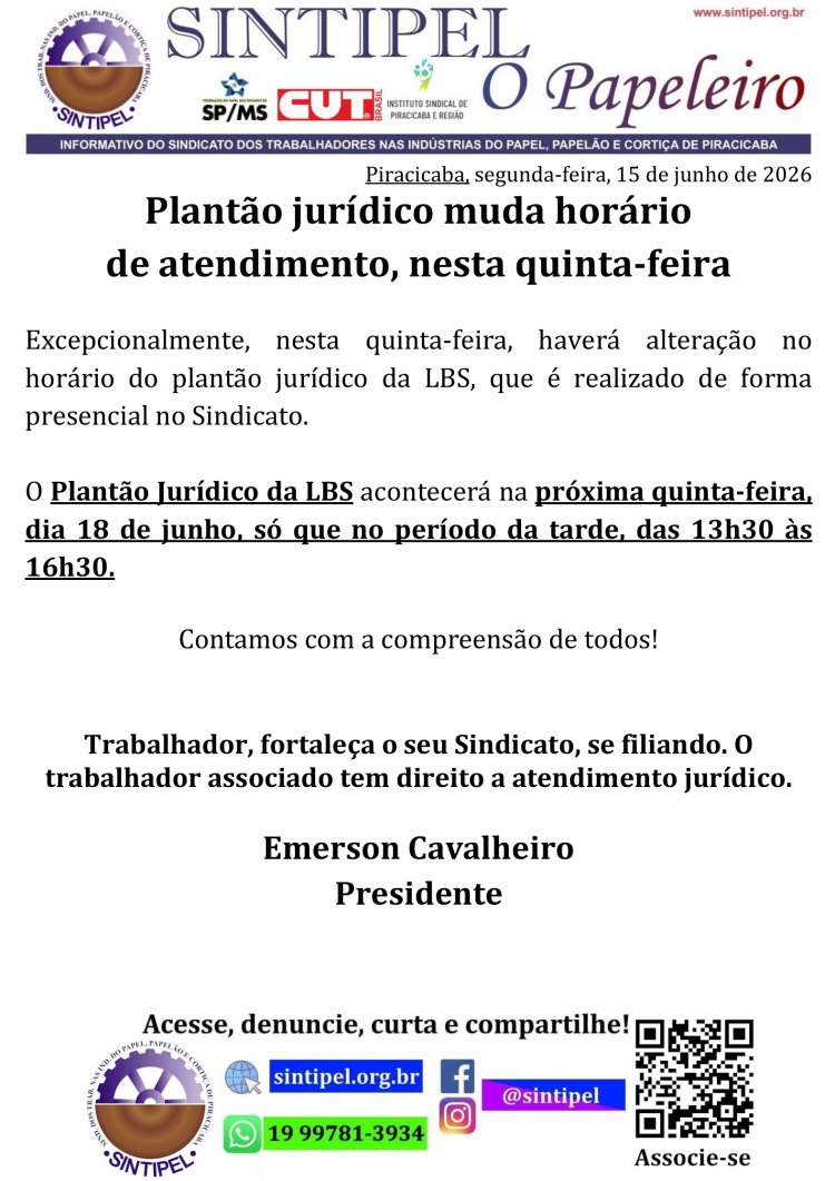 Plantão jurídico muda horário de atendimento, nesta quinta-feira