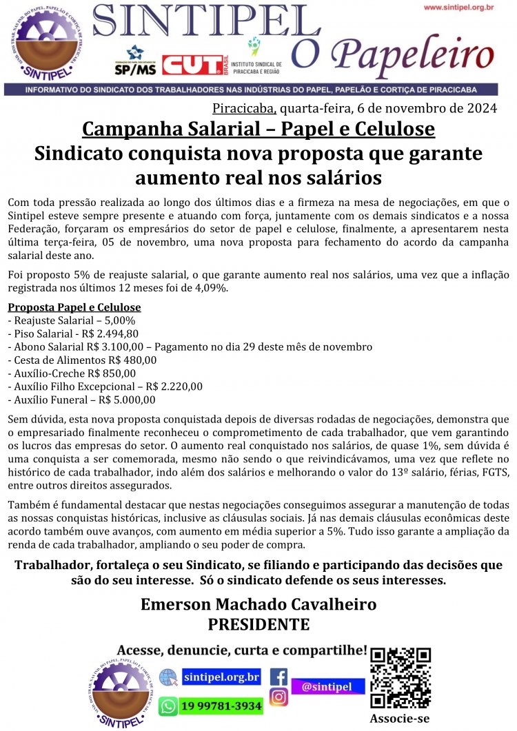 Campanha Salarial Papel e Celulose Sindicato conquista nova proposta que garante aumento real nos salários