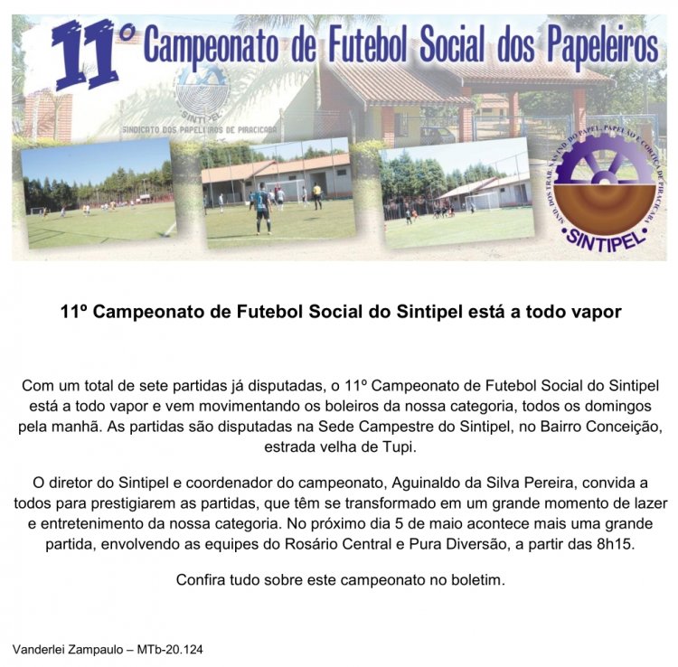 11º Campeonato de Futebol Social do Sintipel está a todo vapor