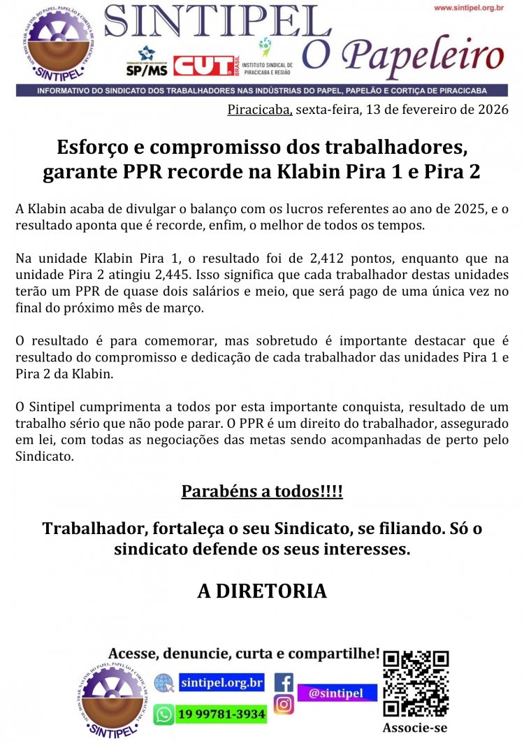 Esforço e compromisso dos trabalhadores, garante PPR recorde na Klabin Pira 1 e Pira 2