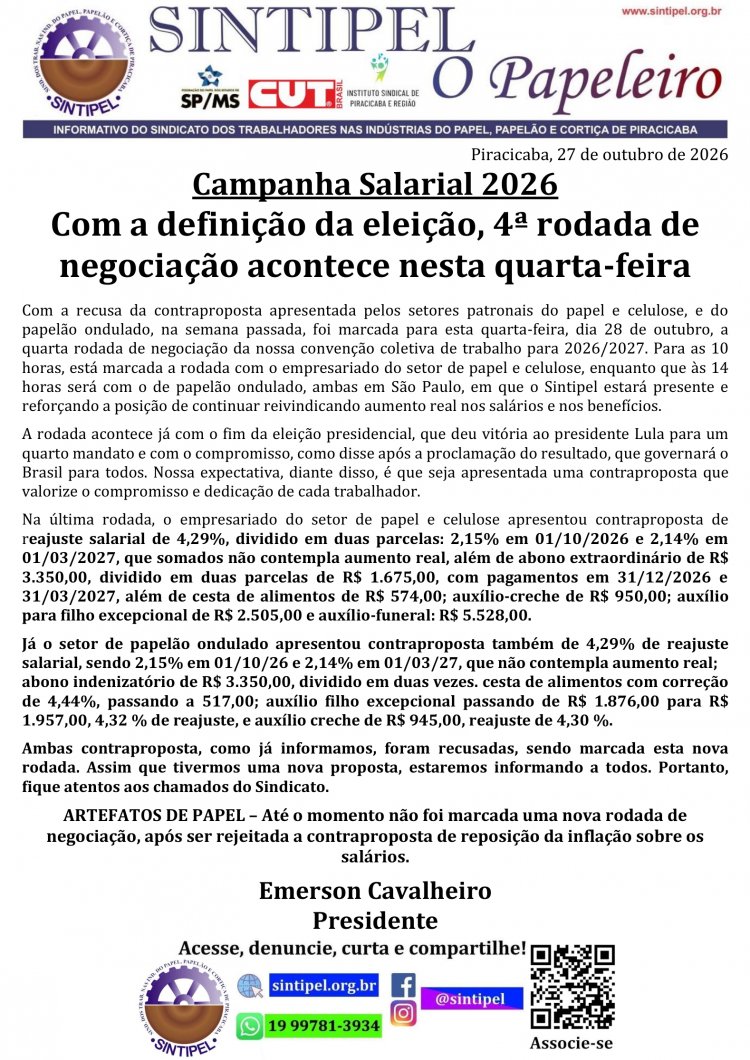 Campanha Salarial 2026 Com a definição da eleição, 4ª rodada de negociação acontece nesta quarta-feira