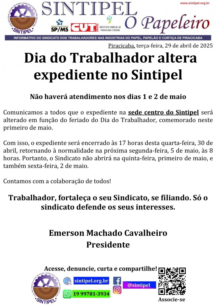 Dia do Trabalhador altera expediente no