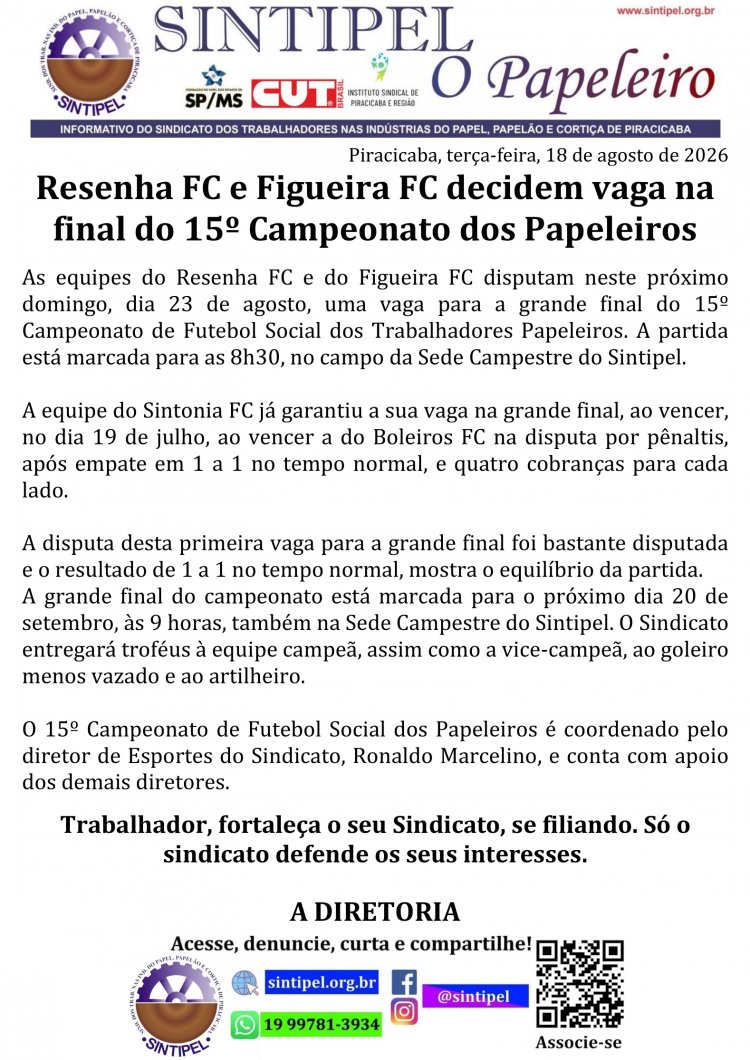 Resenha FC e Figueira FC decidem vaga na final do 15º Campeonato dos Papeleiros